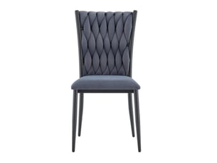 Chaise de salle à manger à dossier haut tressé en velours et métal gris foncé