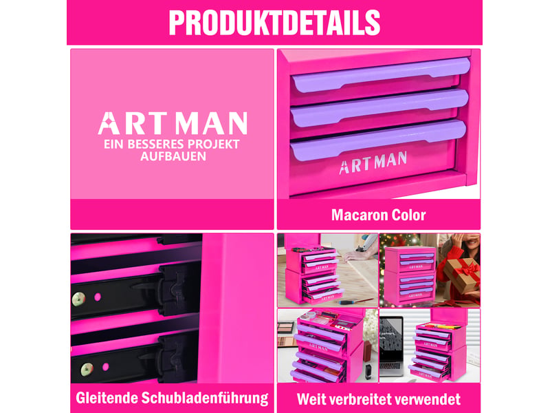  Organiseur de bureau à 5 tiroirs 28,5 x 15,8 x 32 cm violet rose en acier, rangement empilable pour fournitures  - Conforama D