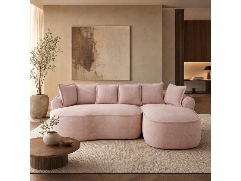 Canapé d'angle modulable 3 places en chenille rose avec méridienne droite  - Conforama B