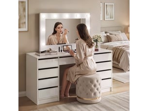 Coiffeuse 9 tiroir(s) Miroir LED intégrée avec 0 tabouret(s) inclu(s)  <strong>IDOHOME</strong> <strong>BELLA</strong>  coloris blanc