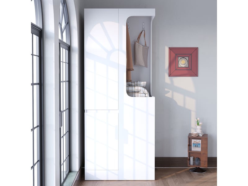  Armoire de chambre 70 x 40 x 170 cm blanc avec porte unique, tiroirs et espaces ouverts  - Conforama E