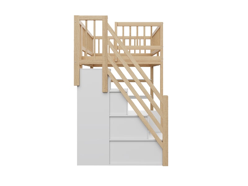  Lit mezzanine enfant 200×90 cm avec armoire, rangements, étagères et échelle, sommier inclus, sans matelas  - Conforama E