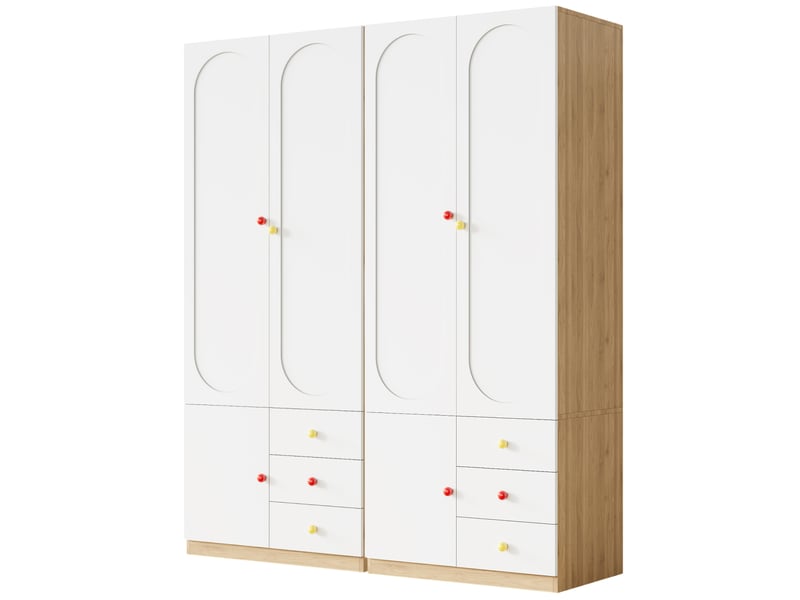  Lot de 2 armoires 2 portes 3 tiroirs avec penderie en mdf blanc 160x50x200 cm N883P52447879H-2 - Conforama B