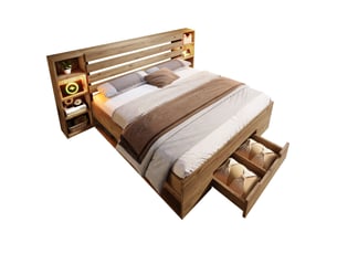 Lit avec rangement 160x200 cm <strong>HAVRYA</strong>  <strong></strong> coloris bois clair