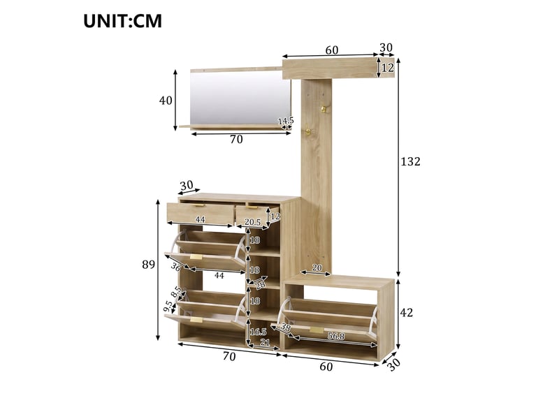 Meuble d'entrée,130x30x174 cm,4 pièces,panneau de particules,naturel - Conforama C