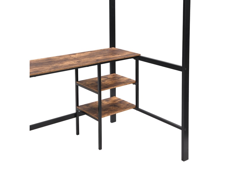 Lit mezzanine 90x200 cm - métal noir et bois, bureau, étagères et échelle - sans matelas  - Conforama E