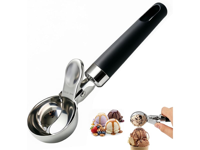 Cuillere a glace en acier inoxydable 21 cm - cuillère à glace avec gâchette et poignée confortable, poli miroir, anti-adhésion - Conforama A
