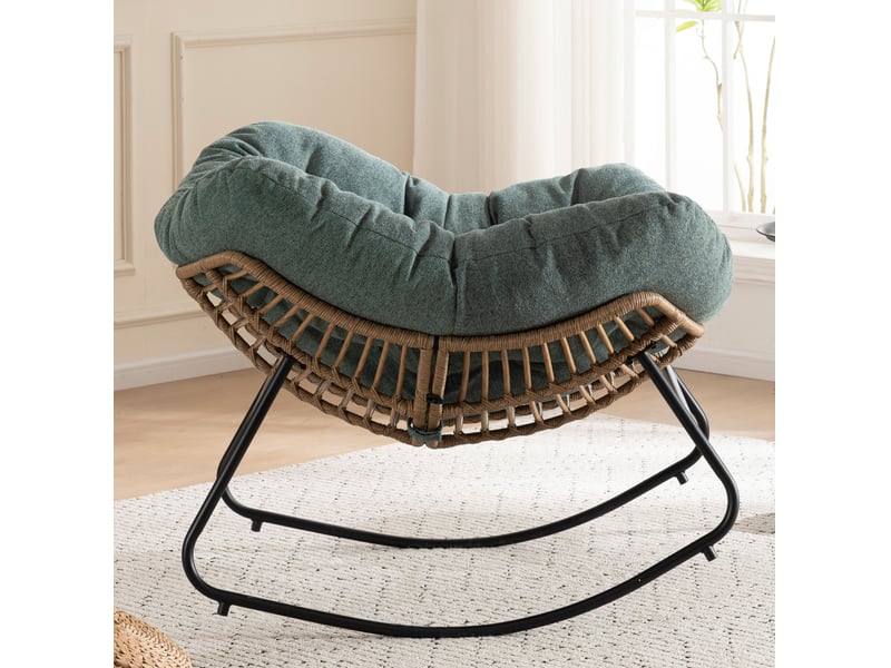  Fauteuil à bascule œuf ergonomique avec structure métallique stable pour la détente, en chenille verte  - Conforama C