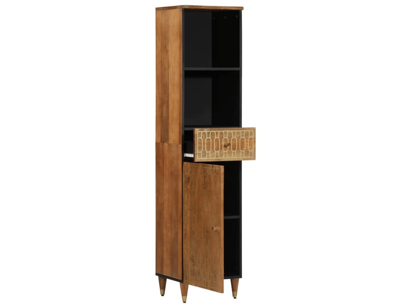  Armoire de salle de bain, meuble de rangement 38x33x160 cm bois massif de manguier shl9533  - Conforama C