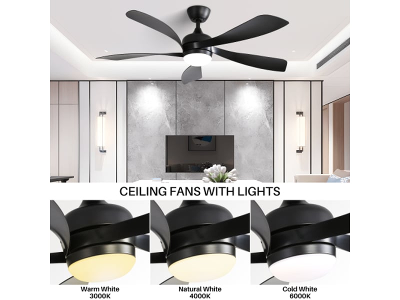  Ventilateur plafond 132cm - led 3 couleurs - moteur dc - 6 vitesses - minuterie - noir  - Conforama E