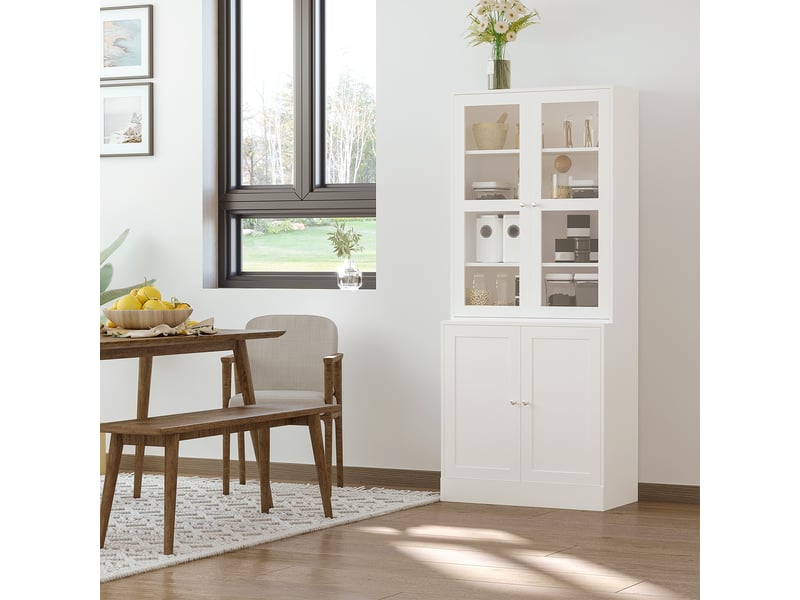  Bibliothèque moderne à 4 portes et étagères réglables, meuble de cuisine pour salon, cuisine, bureau, chambre, 76 x 40 x 178,5 cm, blanche  - Conforama C