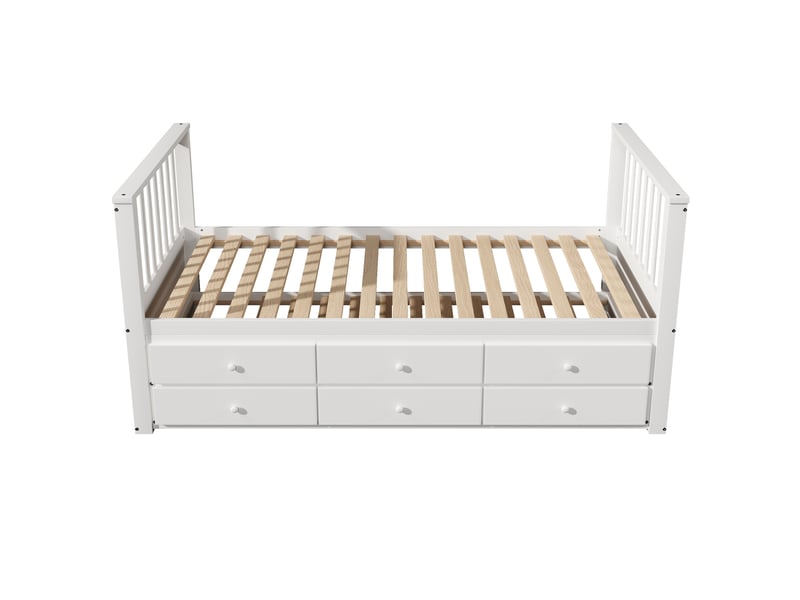  Lits simples 90x200cm (90x190cm), lits enfants, lits de jour, lits en bois massif, lits simples avec lit gigogne, lits simples avec trois tiroirs, blancs  - Conforama D