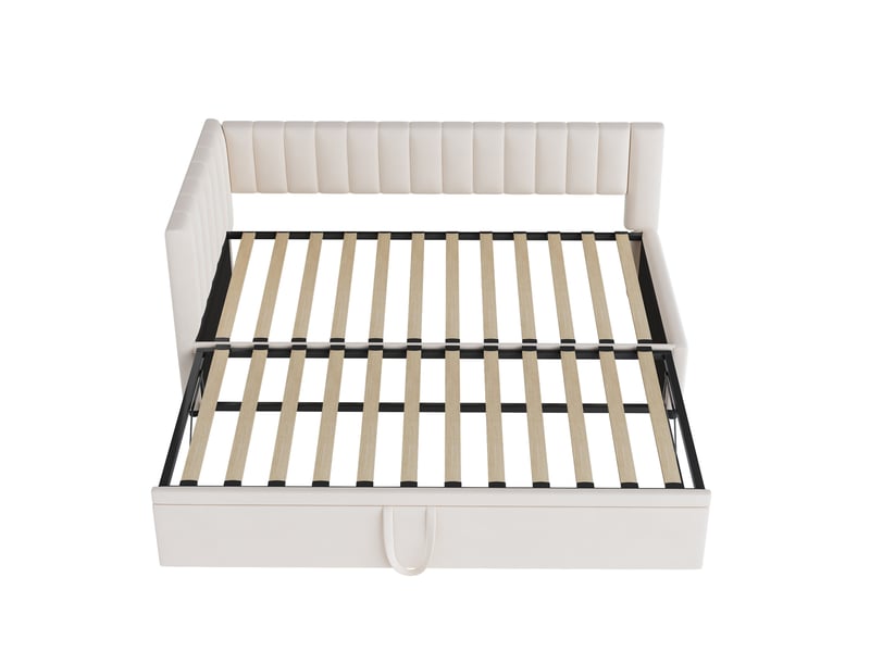  Lit simple canapé-lit avec gigogne 90-180x200 cm, velours, beige, sans matelas  - Conforama C