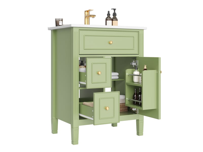 Meuble sous vasque sur pied 61x47x86 cm vert brillant avec lavabo en céramique - Conforama A