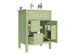 Meuble sous vasque sur pied 61x47x86 cm vert brillant avec lavabo en céramique