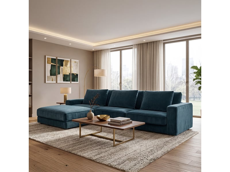 Canapé velours angle g bleu pétrole venezia 5 pl 3CA56.PI.5A.G.24 - Conforama B