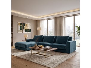 Canapé velours angle g bleu pétrole venezia 5 pl