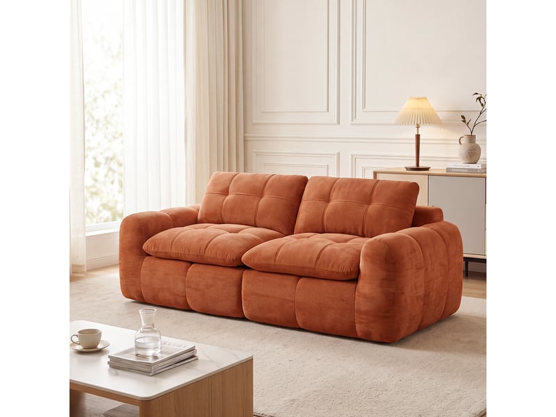 Canapé 2 places, revêtement en tissu chenille, sans assemblage, rouge orangé - Conforama B