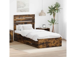 Lit adulte, lit simple, cadre de lit chêne fumé 100x200cm bois d'ingénierie cf5777