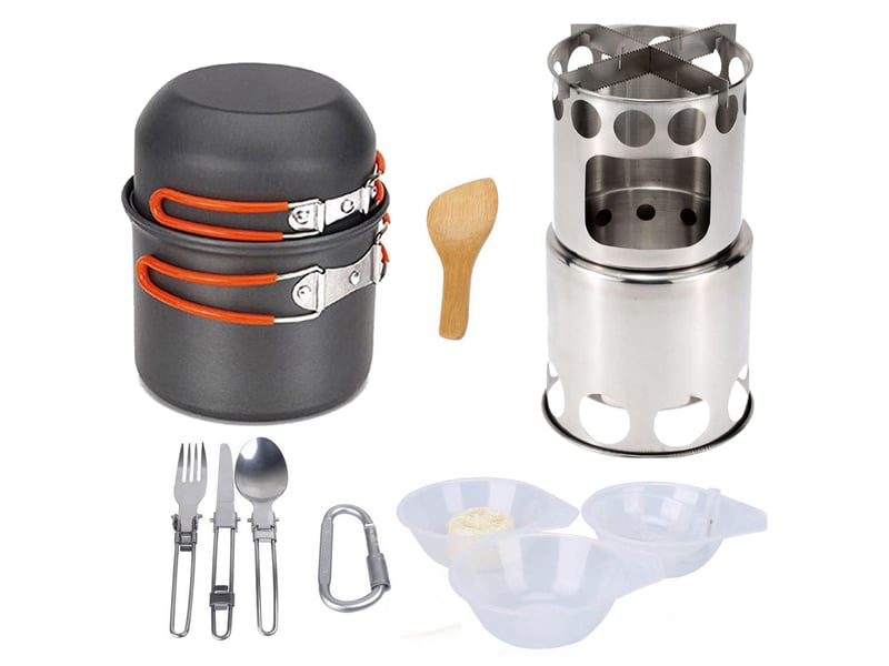  Ustensile de cuisine de camping, ensemble de cuisine d'extérieur portable avec réchaud de camping, casserole en aluminium antiadhésive pour c  - Conforama A