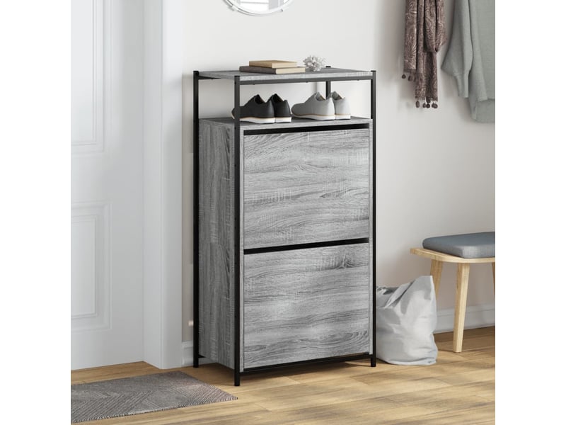  Meuble à chaussures, cabinet à chaussures sonoma gris 60x34x112cm  - Conforama C