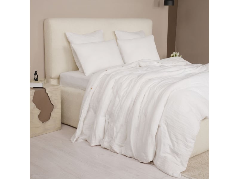  Parure housse de couette 260x240cm + 2 taies 100% gaze de coton lavée blanc pur - valma VALMA - Conforama B