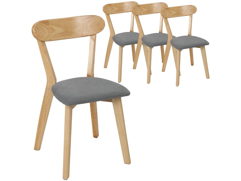  Lot de 4 chaises de salle à manger, chaises cuisine, assise rembourrées en lin, dossier incurvé, gris et bois naturel  - Conforama B