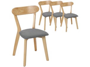 Lot de 4 chaises de salle à manger, chaises cuisine, assise rembourrées en lin, dossier incurvé, gris et bois naturel