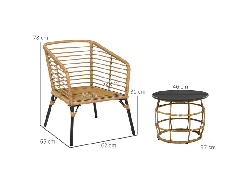  Salon de jardin bistrot 3 pièces 62x65x78 cm avec table basse et coussins métal sable et gris foncé  - Conforama D