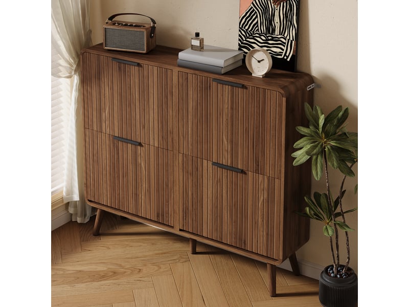  Meuble à chaussures 105x24x90 cm – noyer – style nordique – portes abattantes – rangement double niveau  - Conforama E