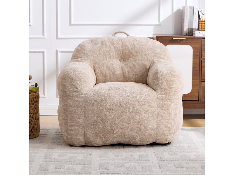 Fauteuil pouf 95x95x79 cm, garniture en éponge déchiquetée, revêtement fausse fourrure avec accoudoirs, pour salon, chambre ou lecture, beige Sol Morn - Conforama D