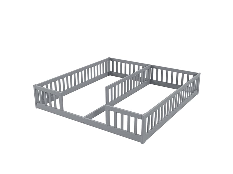  Lit enfant 90x200 cm - avec barrières de sécurité - sans sommier à lattes - bois de pin - style minimaliste - gris (sans matelas)  - Conforama E
