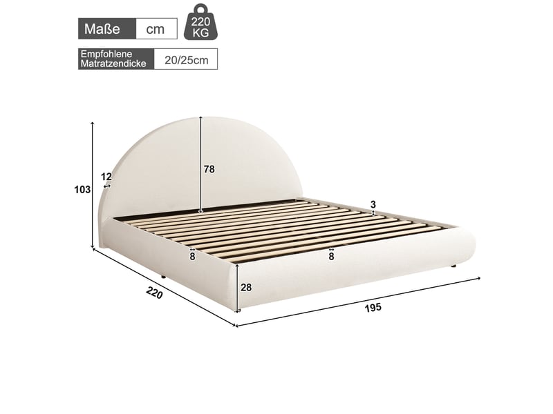  Lit double hydraulique 180 x 200 cm blanc bouclé avec sommier et rangement  - Conforama E