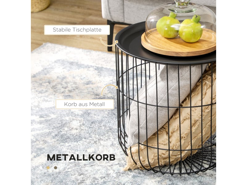  Tables basses gigognes rondes avec rangement et plateau amovible en acier noir pour salon style scandinave  - Conforama E