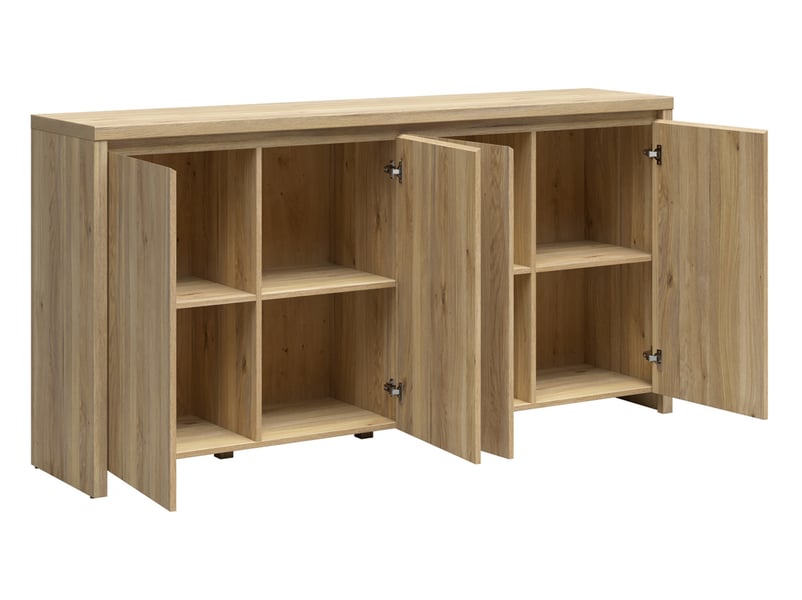  Buffet bas meuble de rangement 4 portes coloris chêne mauvella - longueur 182 x profondeur 40 x hauteur 94 cm  - Conforama C