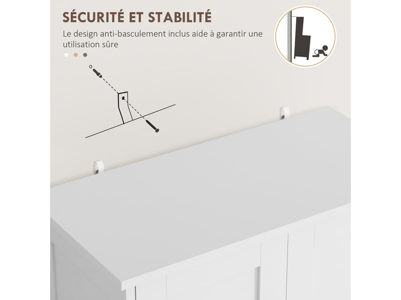  Armoire de cuisine buffet cuisine avec placards, étagères réglables, tiroir, blanc, 60 x 30 x 128 cm  - Conforama W