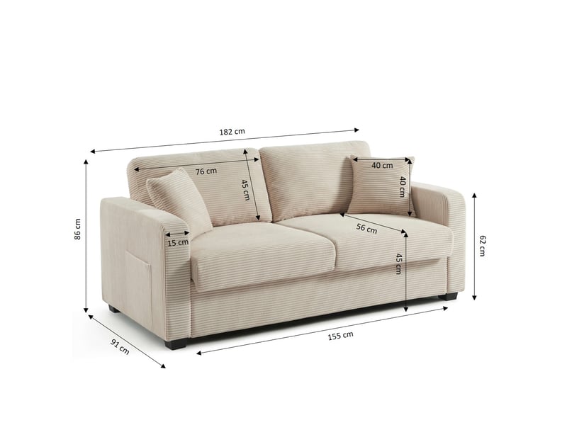  Canapé droit express serva 3 places velours côtelé beige  - Conforama C