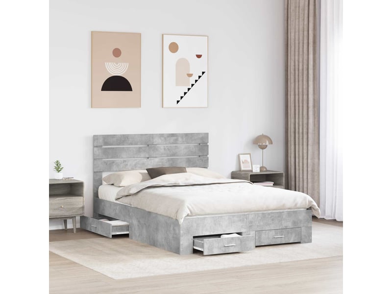  Lit double- lit adulte -  cadre de lit gris béton 150 x 200 cm bois d'ingénierie  - Conforama B