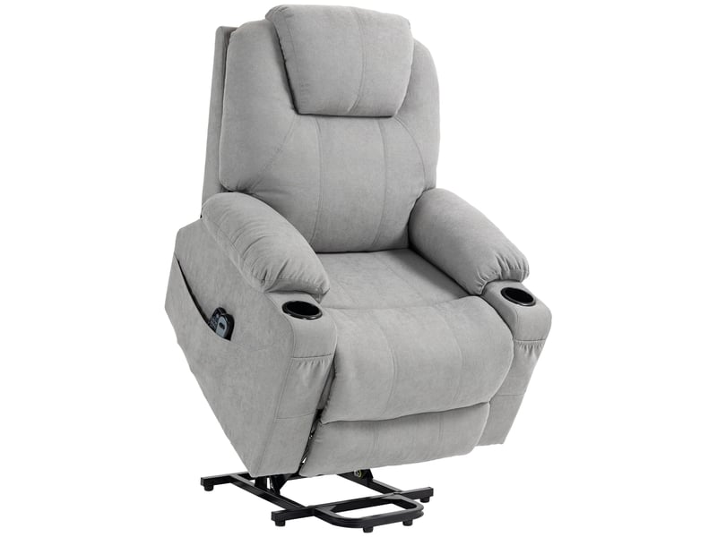  Fauteuil releveur électrique gris clair, massage chauffant, fauteuil relax inclinable avec repose-pieds pour salon  - Conforama A