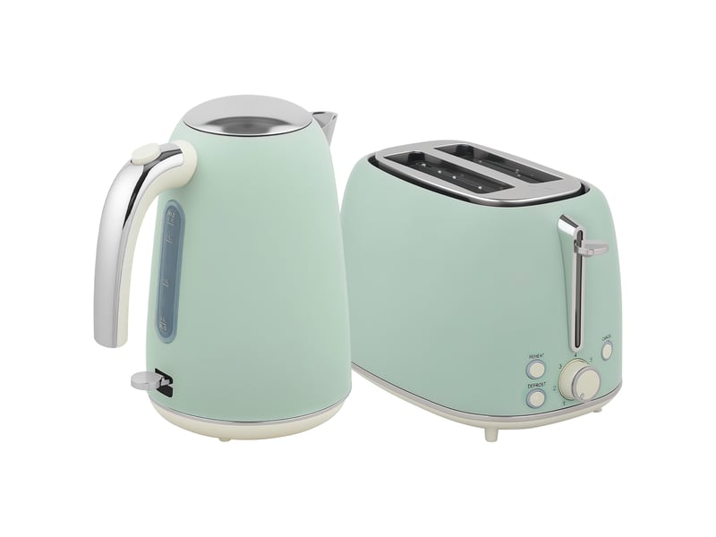  Ensemble bouilloire et grille-pain, vert, bouilloire en acier inoxydable 1,7 l et 2200 w et grille-pain à 2 tranches  - Conforama B