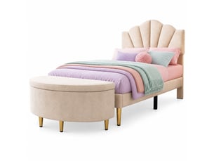 Lit simple 90x200 cm ULQENI coloris beige