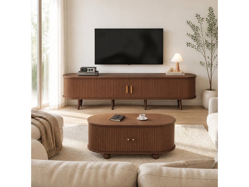  Ensemble meuble tv 2 tiroirs, 2 portes coulissantes et table basse pour salon 170×40×42100×50×40 cm noyer  - Conforama B