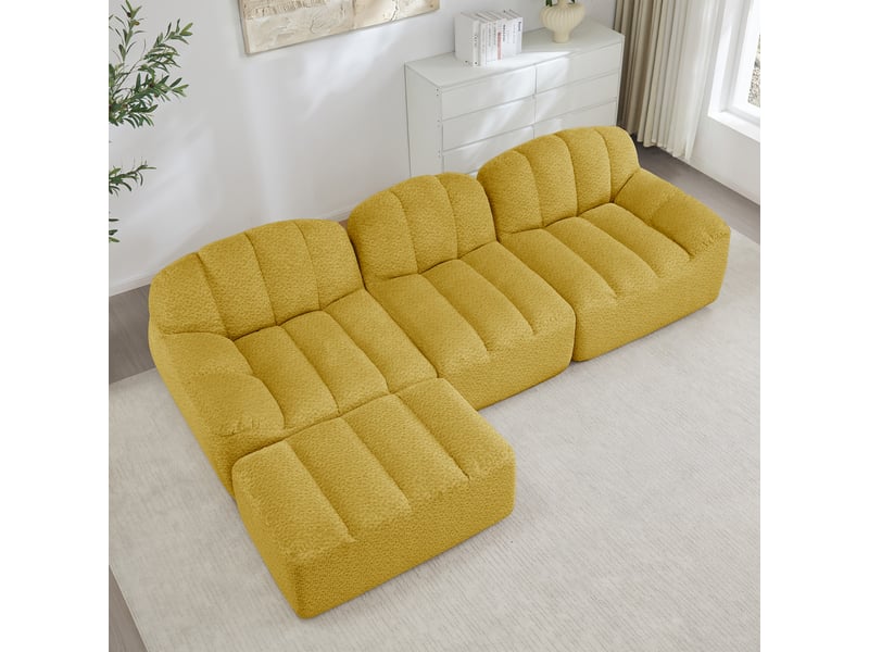 Canapé d’angle coquille 3 places avec pouf jaune – 288 x 165 x 79 cm Fay Lum - Conforama D