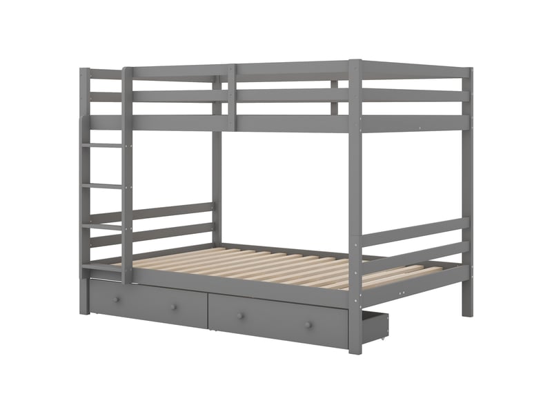  Lit superposés 140×200 cm avec tiroirs et barrières hautes, lit enfant avec espace de rangement et échelle, lit 2 personnes en gris  - Conforama B