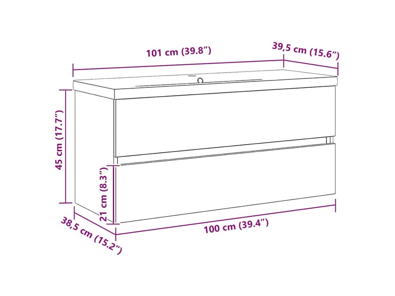 Meuble de lavabo de salle de bain, armoire de bain chêne noir 100 x 39 x 62 cm cf65518 - Conforama E