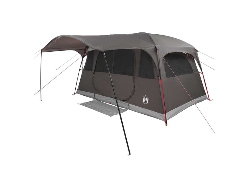  Tente tunnel, tente de camping 12 personne marron gris polyester et acier  - Conforama C