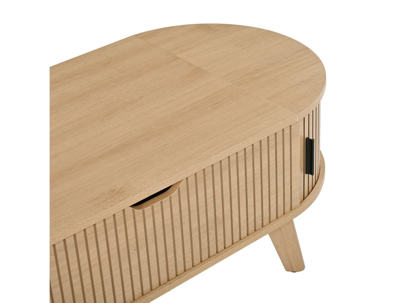 Table basse relevable 110 x 50 x 53,5 cm naturelle en mdf, rangement caché et portes coulissantes - Conforama E