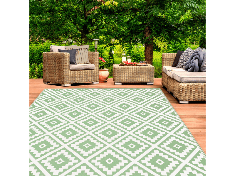 Tapis Extérieur Bahamas Beige 270 X 370 Cm - Tapis Terrasse Géométrique Anti-UV Polypropylène, Idéal Balcon, Entrée, Salon Jardin