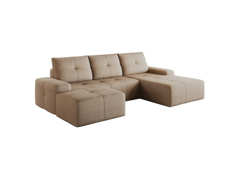  Canapé d’angle 4 places avec ottomane en tissu kaki, 262x172x82 cm  - Conforama B