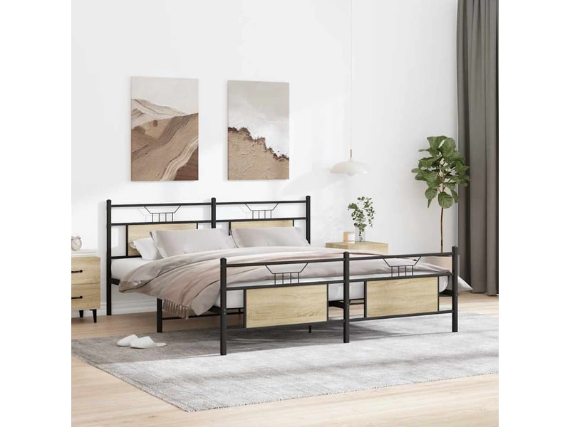  Lit double- lit adulte -  cadre de lit en métal sans matelas chêne sonoma 180x200 cm  - Conforama C